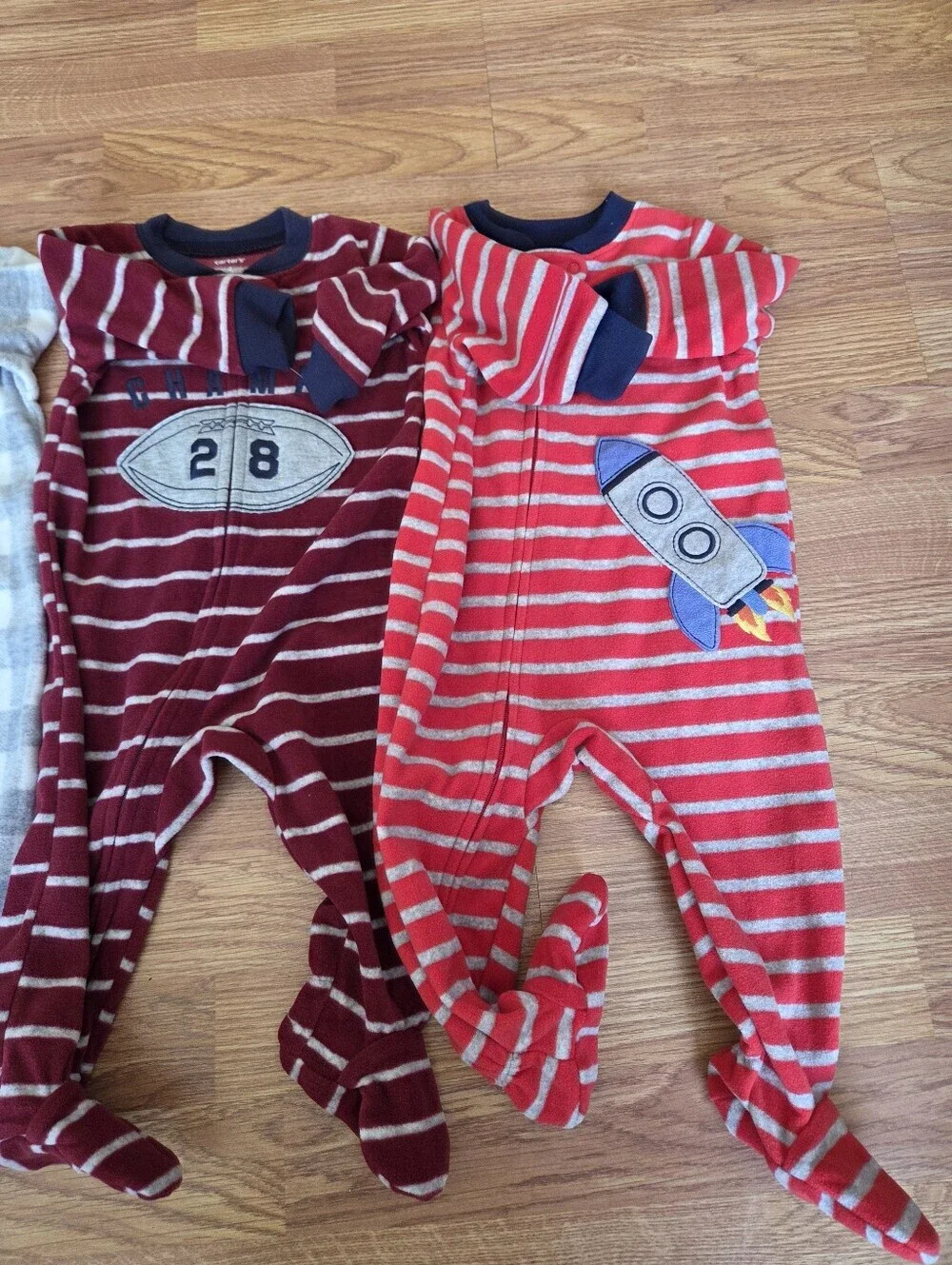 Bundle Carter's Boys PJs 6M Footie Pajama Kids Headquarters Football Space Sleep
